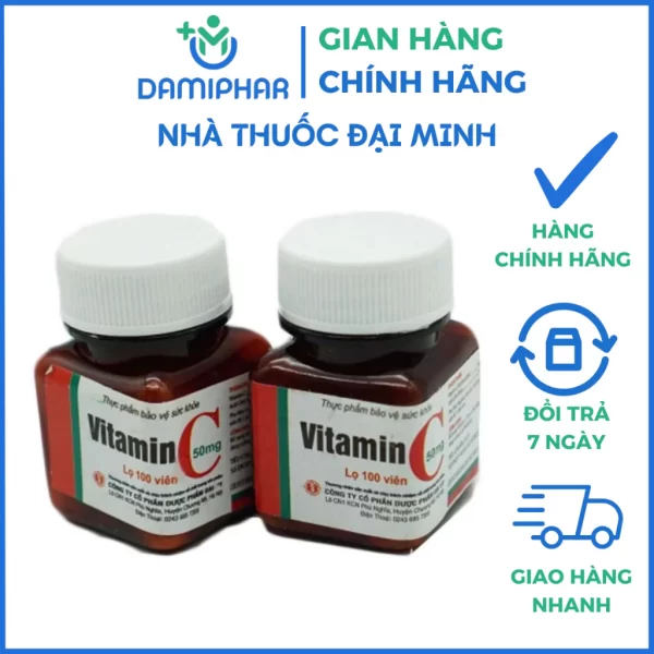 Vitamin C Đại Uy 50mg Lọ 100 Viên - Bổ Sung Vitamin C, Hỗ Trợ Tăng Cường Sức Đề Kháng