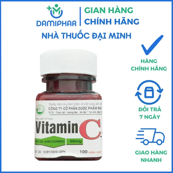 Vitamin C Đại Uy 50mg Lọ 100 Viên - Bổ Sung Vitamin C, Hỗ Trợ Tăng Cường Sức Đề Kháng - Hình ảnh 2