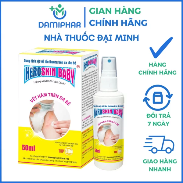 Dung Dịch Xịt HEROSKIN BABY HĂM Lọ 50ml - Giảm Hăm, Rôm Sảy, Mẩn Ngứa Cho Trẻ