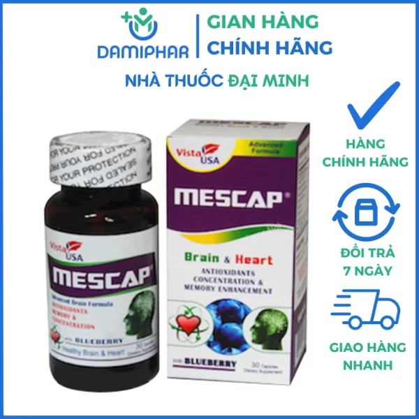 Viên Uống Mescap Lọ 30 Viên - Phòng Ngừa Đột Quỵ, Giảm Đau Đầu, Hoa Mắt, Chóng Mặt