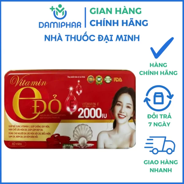 Vitamin E Đỏ 2000 IU Hộp 60 Viên - Bổ Sung Vitamin E, Giúp Đẹp Da, Sáng Da