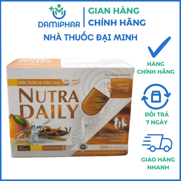 Nutra Daily Uni Đông Trùng Hạ Thảo Hộp 100 Viên - Tăng Cường Sức Khỏe, Nâng Cao Đề Kháng, Giảm Mệt Mỏi