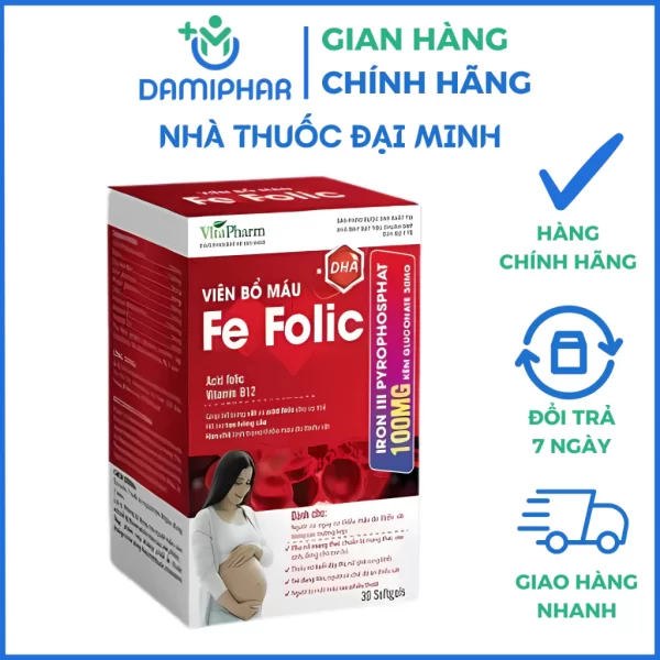 Viên Bổ Máu Fe Folic Lọ 30 Viên - Bổ Sung Sắt Cho Mẹ Bầu, Không Gây Táo Bón