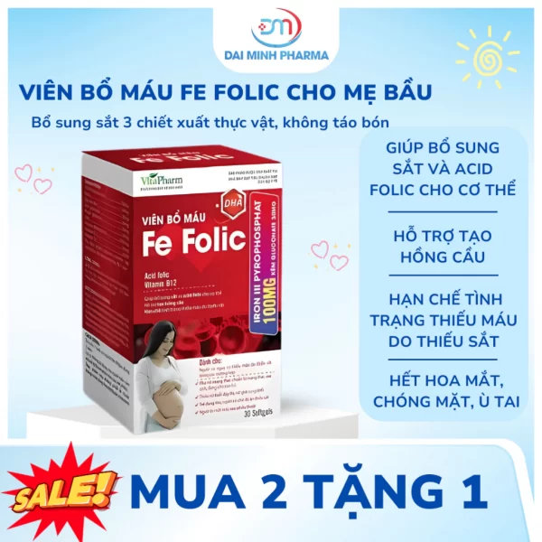 Viên Bổ Máu Fe Folic Lọ 30 Viên - Bổ Sung Sắt Cho Mẹ Bầu, Không Gây Táo Bón - Hình ảnh 2