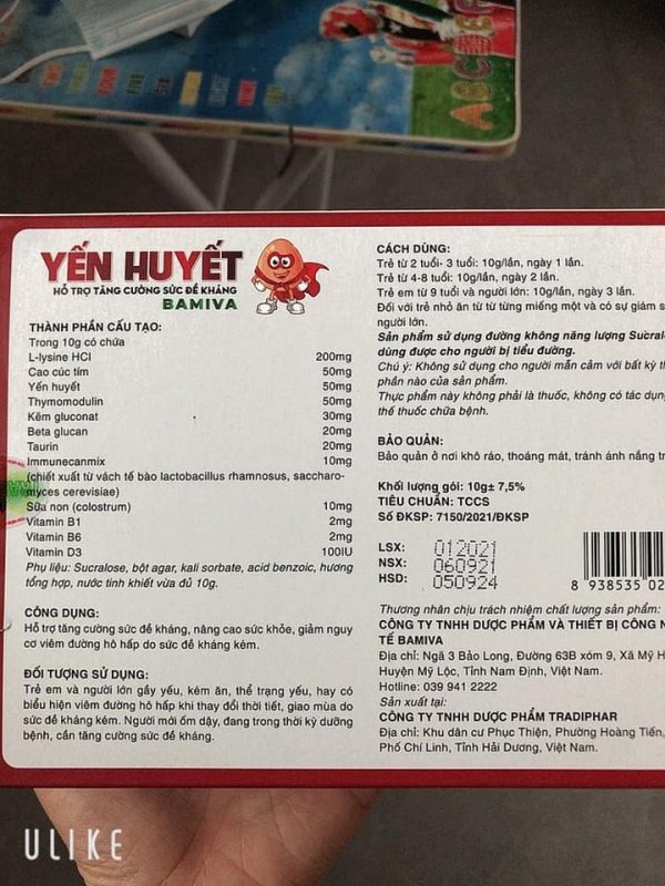 Yến Huyết Tăng Sức Đề Kháng Bamiva Hộp 20 Gói - Hình ảnh 5