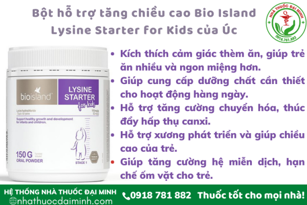 BỘT TĂNG CHIỀU CAO BIO ISLAND LYSINE STARTER CHO TRẺ DƯỚI 6 TUỔI CỦA ÚC (HỘP 150G) - Hình ảnh 3