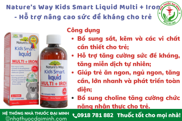 NATURE'S WAY KIDS SMART LIQUID MULTI IRON - BỔ SUNG SẮT VÀ CÁC VI CHẤT CẦN THIẾT CHO TRẺ NHỎ - Hình ảnh 3