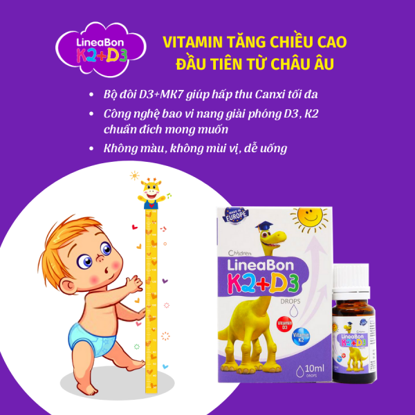 Lineabon K2+D3 - Hỗ trợ phát triển chiều cao, giúp chống còi xương - Hộp 1 lọ x 10ml - Hình ảnh 3