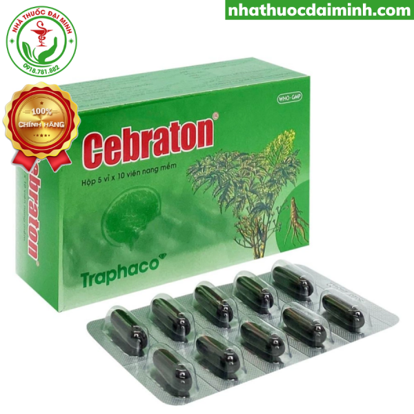 Hoạt Huyết Dưỡng Não Cebraton Traphaco Hộp 50 Viên - Tăng Cường Tuần Hoàn Máu Não, Giảm Đau Đầu, Hoa