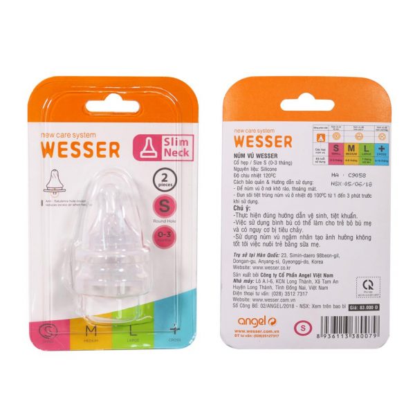 VỈ 2 NÚM TI WESSER SILICONE CỔ HẸP SIZE + - Hình ảnh 2