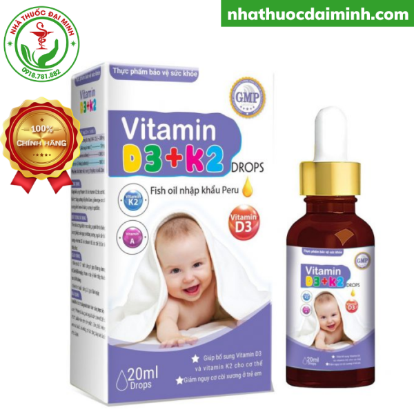 Vitamin D3 K2 Nhỏ Giọt Lọ 20ml - Bổ Sung Vitamin D3 K2 Cho Trẻ Sơ Sinh Và Trẻ Nhỏ -