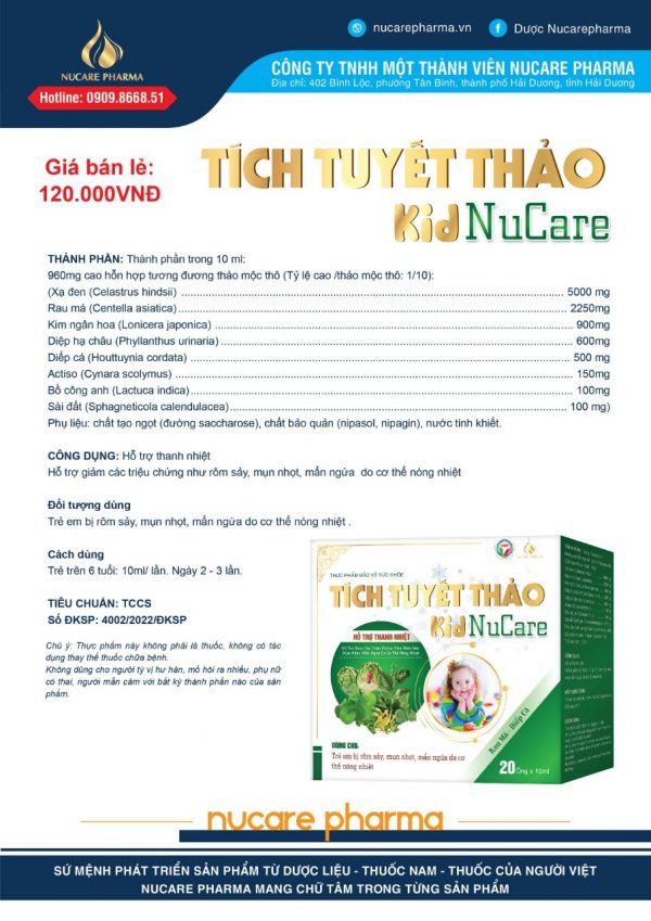 Siro Tích Tuyết Thảo Kid Nucare Hộp 20 Ống - - Hình ảnh 2