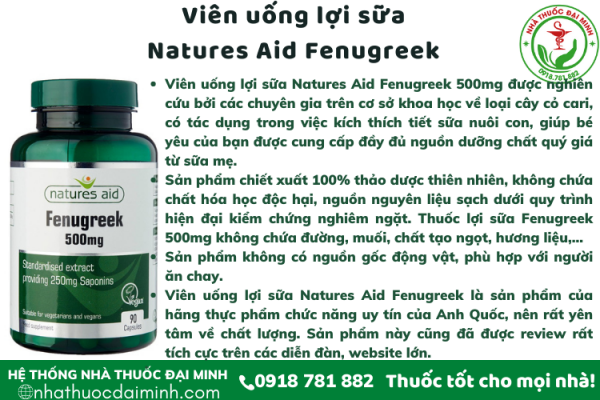 VIÊN UỐNG LỢI SỮA CỎ CÀ RI ANH FENUGREEK NATURE AIDS ( 90 VIÊN) - Hình ảnh 2