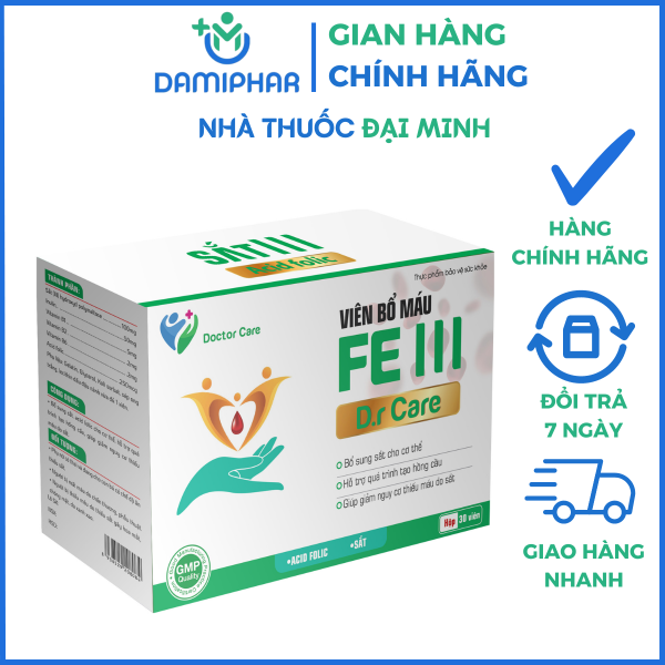 Viên Sắt Fe III Dr.Care Hộp 30 Viên - Bổ Sung Sắt, Giảm Nguy Cơ Thiếu Máu -