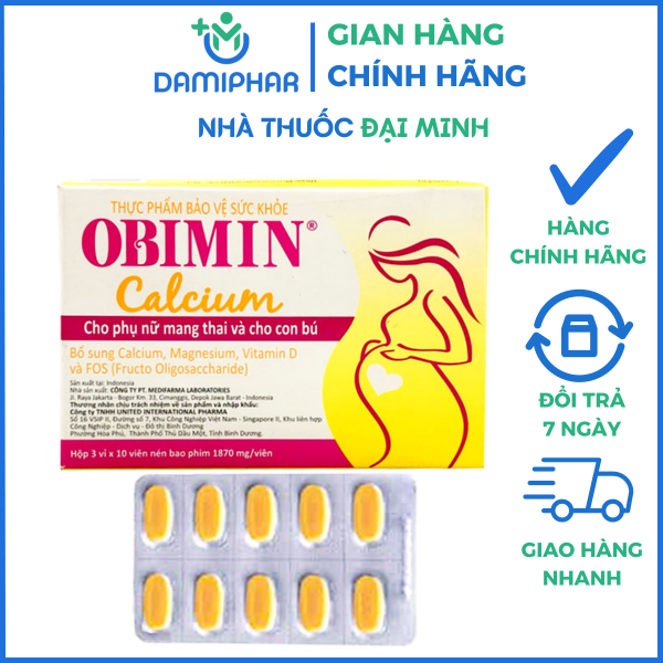 Viên Uống Obimin Calcium Hộp 30 Viên - Hỗ Trợ Bổ Sung Calcium, Magnesium, Vitamin D3 & FOS -