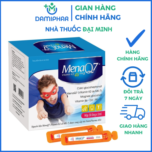 MenaQ7 K2 45mcg Hộp 30 Ống - Bổ Sung K2, Calci, D3 Hỗ Trợ Tăng Cường Hấp Thu Calci Vào Xương Cho Trẻ -