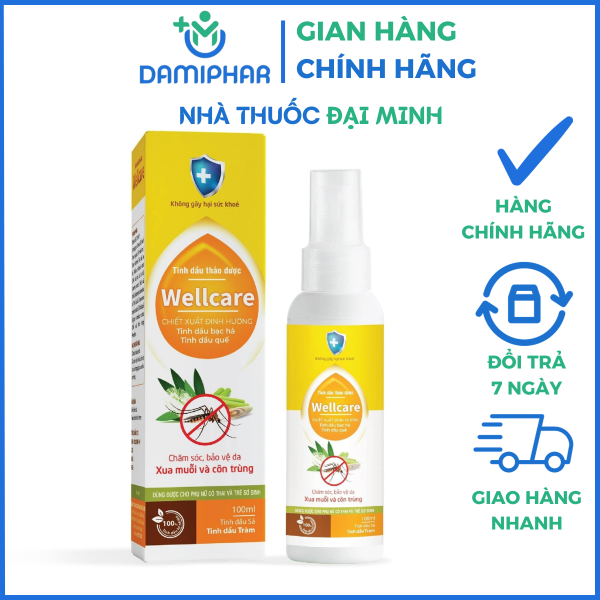 Xịt Muỗi Wellcare Lọ 100ml - Chăm Sóc Bảo Vệ Da, Xua Đuổi Muỗi, Côn Trùng -