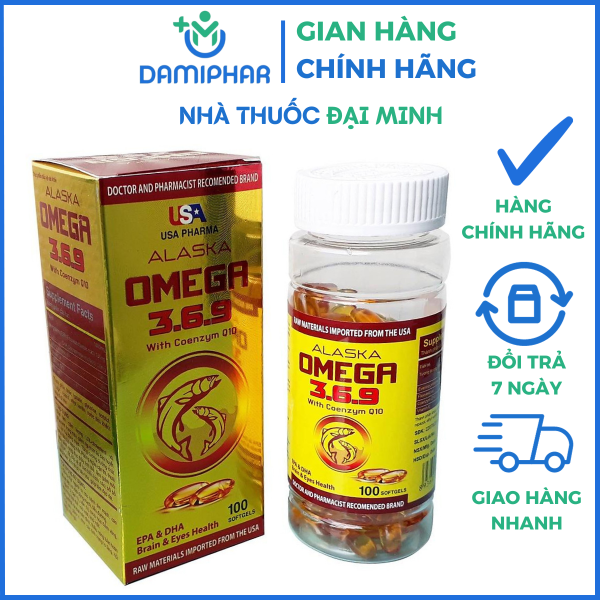 Viên Uống Dầu Cá Alaska Omega 3.6.9 With Coenzym Q10 USA Pharma Hộp 100 Viên -