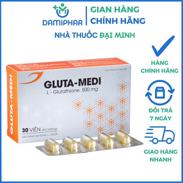 Viên Uống Gluta-Medi 500mg Medisun Hộp 30 Viên - Hỗ Trợ Làm Sáng Da -