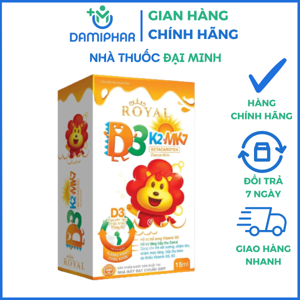 Vitamin D3 Cho Trẻ Royal D3K2MK7 - Tăng Cường Hấp Thu Canxi, Giúp xương Răng Chắc Khỏe -