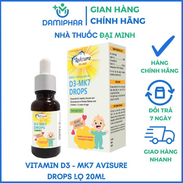 Vitamin D3 MK7 Avisure Lọ 20ml - Bổ Sung Vitamin D3, MK7 Tăng Hấp Thu Canxi Cho Bé - - Hình ảnh 2