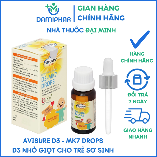 Vitamin D3 MK7 Avisure Lọ 20ml - Bổ Sung Vitamin D3, MK7 Tăng Hấp Thu Canxi Cho Bé -