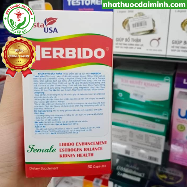 Herbido Lọ 60 Viên – Bổ Thận, Tăng Cường Sinh Lý Nữ - Hình ảnh 2