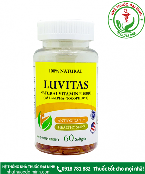 LUVITAS NATURAL 400IU BỔ SUNG VITAMIN E TỰ NHIÊN GIÚP ĐẸP DA, CHỐNG LÃO HÓA NHẬP KHẨU CHÍNH HÃNG USA