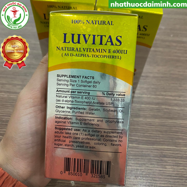 LUVITAS NATURAL 400IU BỔ SUNG VITAMIN E TỰ NHIÊN GIÚP ĐẸP DA, CHỐNG LÃO HÓA NHẬP KHẨU CHÍNH HÃNG USA - Hình ảnh 5