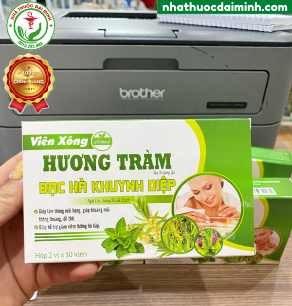 Viên Xông Natural Hương Tràm Bạc Hà Khuynh Diệp Ngải Cứu Thông Đỏ Gừng Sả Chanh Hộp 20 Viên