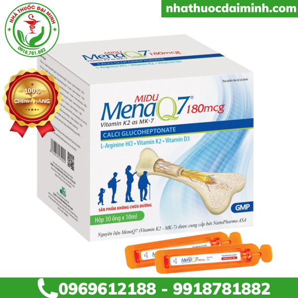 CANXI Midu Mena Q7 180mcg Hộp 30 Ống - Hỗ Trợ Tăng Cường Hấp Thu Calci Vào Xương