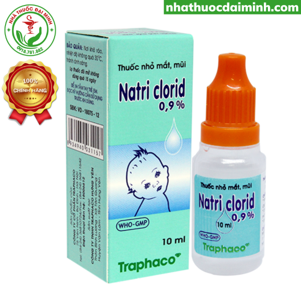 Thuốc nhỏ mắt, mũi Natri Clorid 0.9% Traphaco giảm nghẹt mũi, chảy mũi (10ml)