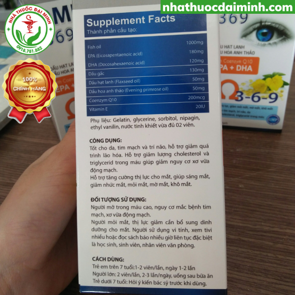 Omega 369 Dầu Hạt Lanh Dầu Hoa Anh Thảo Coenzym Q10 EPA + DHA Lọ 100 Viên - Hình ảnh 4