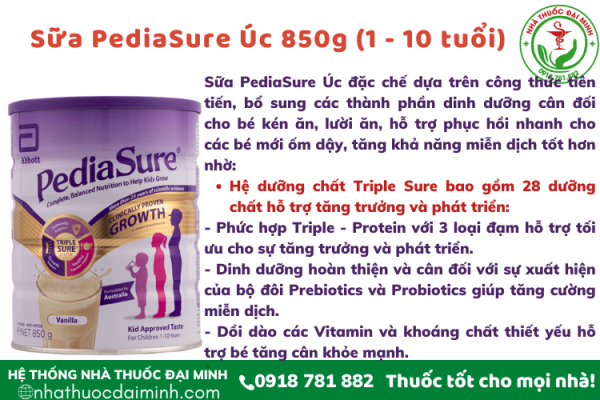 Sữa PediaSure Úc Nắp Tím 850G (trẻ từ 1-10 tuổi) - Hình ảnh 2