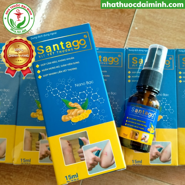 Xịt Vết Thương Santago Nano Bạc 15ml