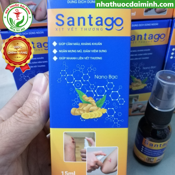 Xịt Vết Thương Santago Nano Bạc 15ml - Còn hàng