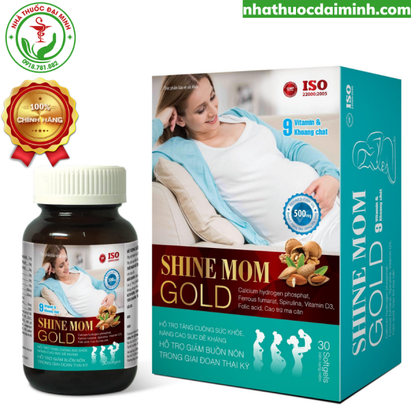 Shine Mom Gold - Vitamin Bổ Bầu, Bổ Sung Vitamin, Khoáng Chất Cho Bà Bầu, Giảm Buồn Nôn Thai Kỳ