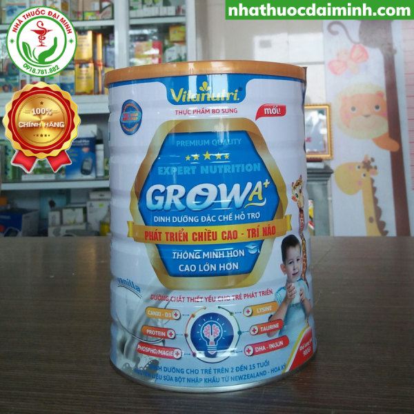 Sữa Bột Vitanutri Grow A+ (2-15 Tuổi) Lon 900g - Phát Triển Chiều Cao, Trí Não, Giúp Bé Thông Minh,