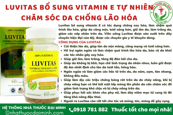 LUVITAS NATURAL 400IU BỔ SUNG VITAMIN E TỰ NHIÊN GIÚP ĐẸP DA, CHỐNG LÃO HÓA NHẬP KHẨU CHÍNH HÃNG USA - Hình ảnh 2