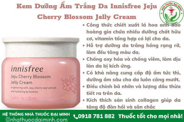 Kem Dưỡng Ẩm Trắng Da dạng Gel Innisfree Jeju Cherry Blossom Jelly Cream - Hình ảnh 2