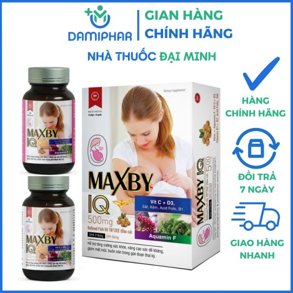 Vitamin Bổ Bầu Maxby IQ Hộp 2 Lọ - Hỗ Trợ Tăng Cường Sức Khỏe, Nâng Cao Đề Kháng Cho Bà Bầu