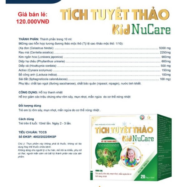 Siro Tích Tuyết Thảo Kid Nucare Hộp 20 Ống - Hình ảnh 2