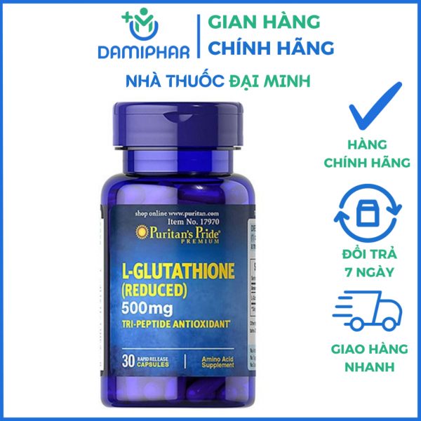 Viên Uống Puritan's Pride Premium L Glutathione 500mg Lọ 30 Viên - Hỗ Trợ Làm Trắng Da, Giảm Nám