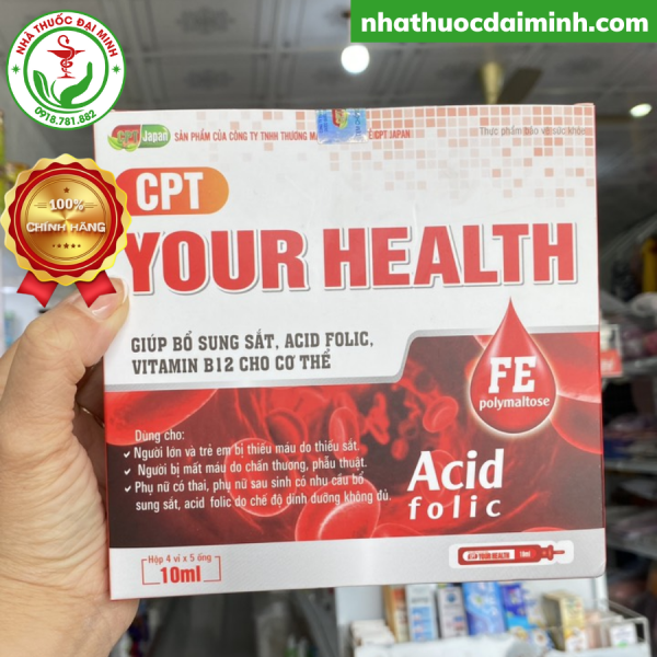 SẮT NƯỚC CPT YOUR HEALTH HỘP 20 ỐNG - BỔ SUNG SẮT CHO MỌI NGƯỜI - Hộp 20 ống x 10ml