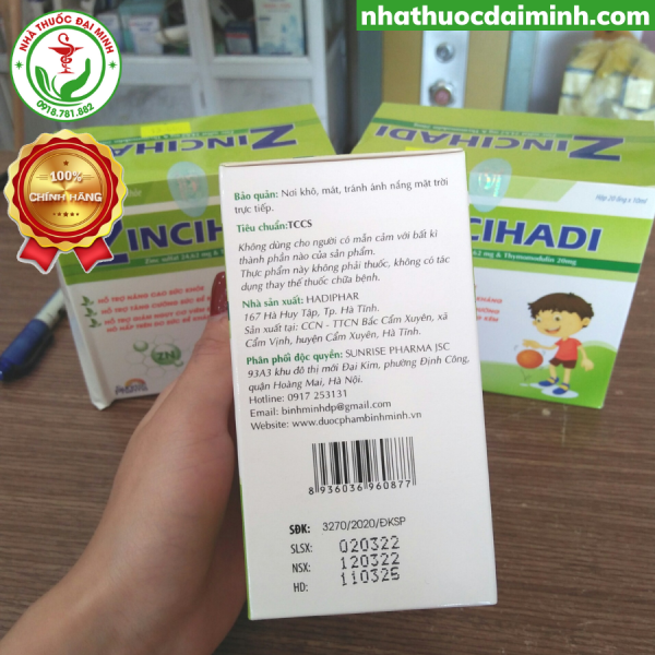 Kẽm Nước ZinCHadi Hộp 20 Ống - Hình ảnh 4