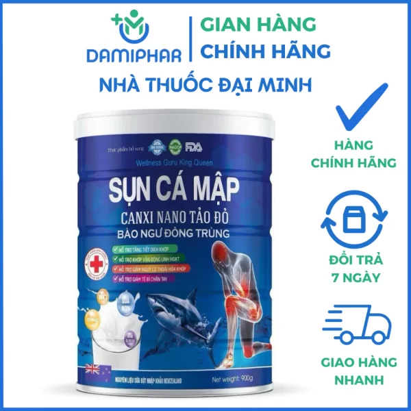 Sữa Bột Sụn Cá Mập Canxi Nano Tảo Đỏ Bào Ngư Đông Trùng Lon 900g