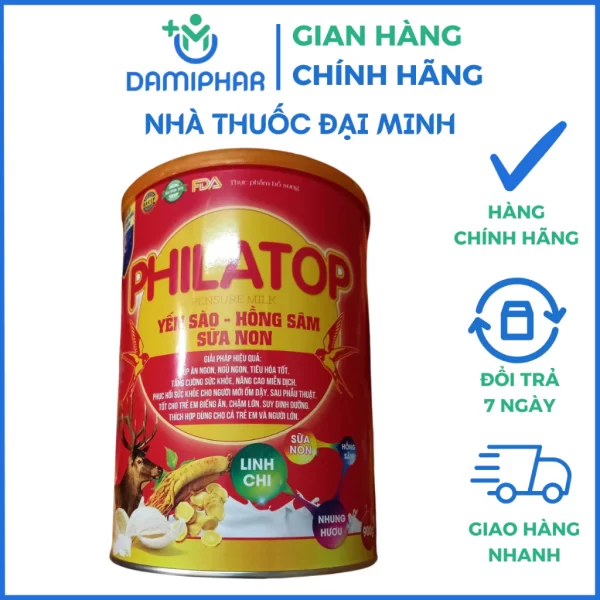 Sữa Bột Philatop Pensure Milk Yến Sào Hồng Sâm Sữa Non Lon 900g