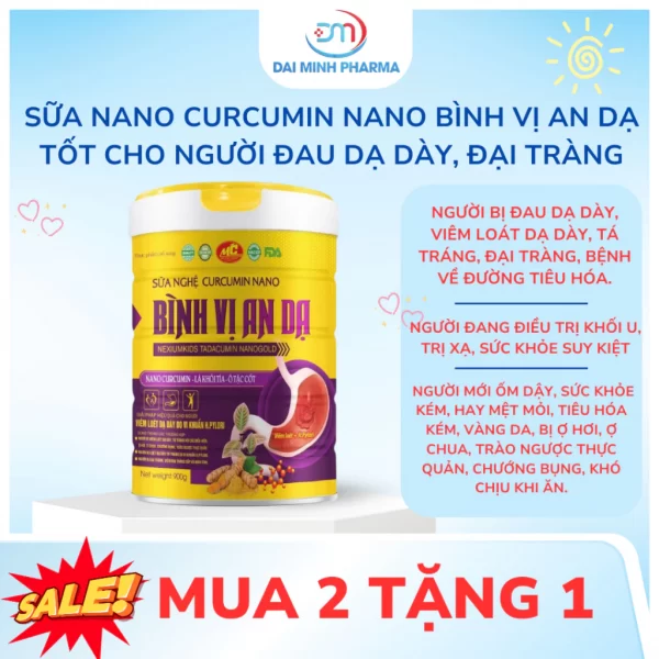 Sữa Nghệ Nano CURCUMIN NANO Bình Vị An Dạ Hộp 900g - Tốt Cho Người Đau Dạ Dày, Đại Tràng