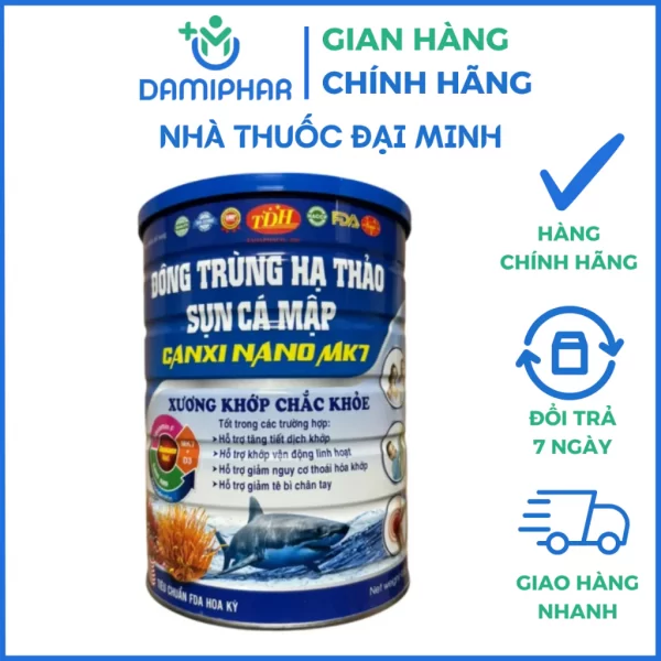 Sữa Hạt Đông Trùng Hạ Thảo Sụn Cá Mập Canxi Nano Mk7 Lon 900g - Xương Khớp Chắc Khỏe, Ngăn Ngừa Loãng Xương