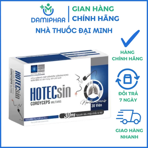 Hotecsin Cordyceps Militaris Hộp 30 Viên - Giảm Ho, Ho Có Đờm, Đau Họng Khản Tiếng